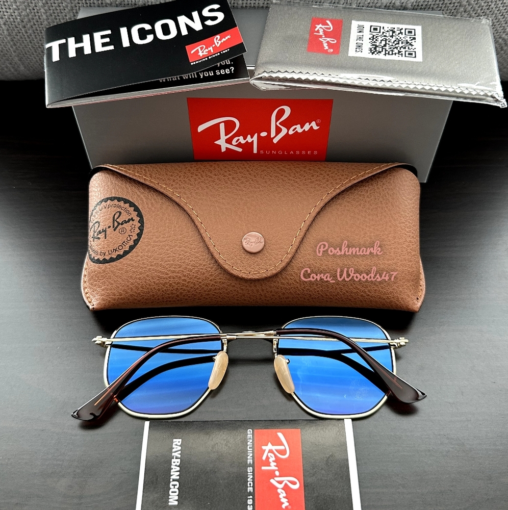 Ray-Ban Hexagonal Gradient Brown Lenses RB3548N Gold Frame Unisex New - Picture 10 of 15